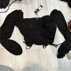 Fashion Nova Elegant Black Puff Sleeve Blouse